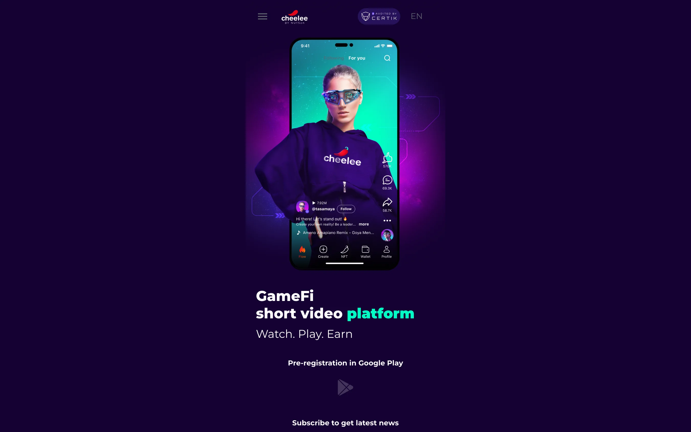 Cheelee's 2022 homepage on a phone