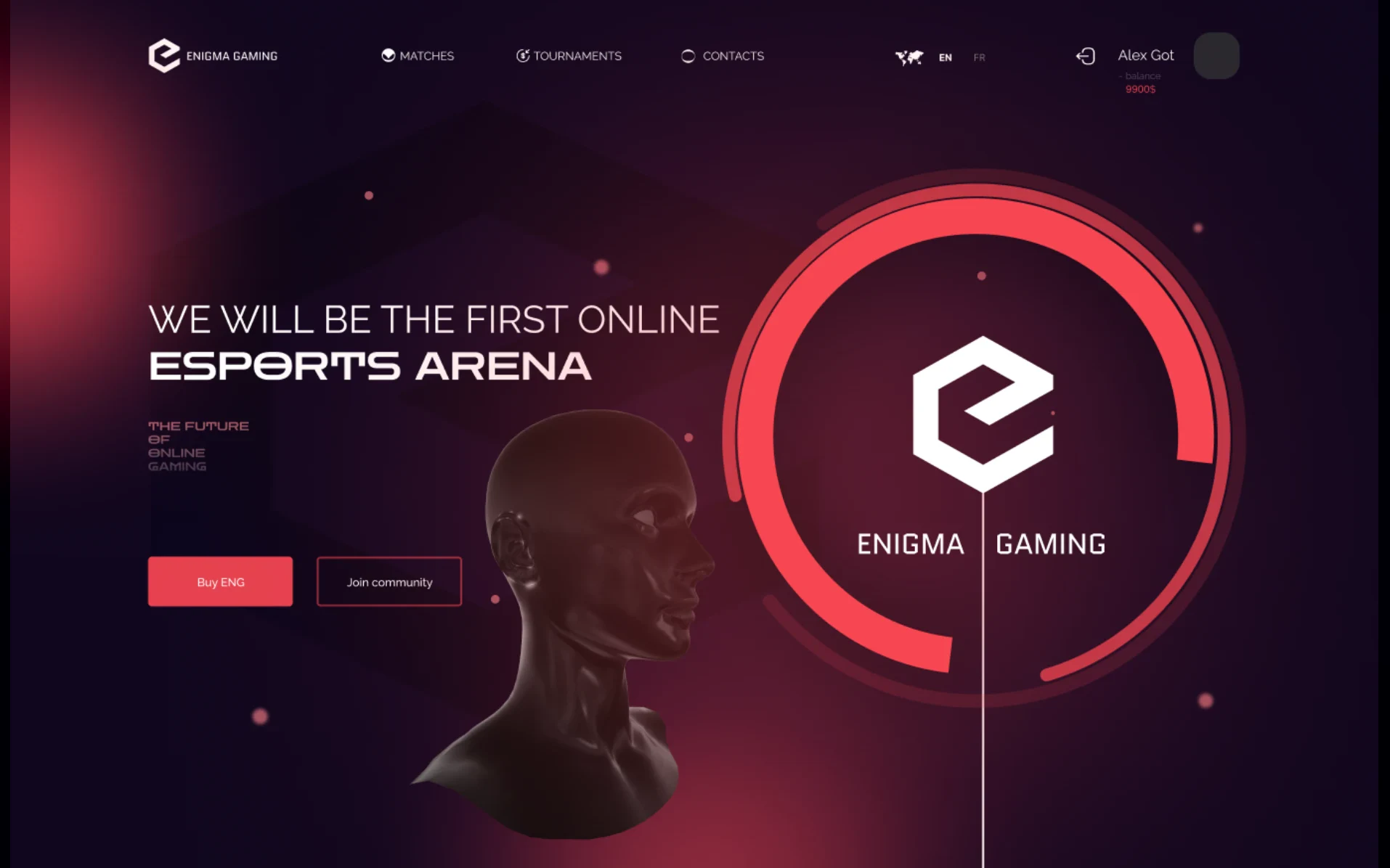 The same homepage in the platform's red brand variant