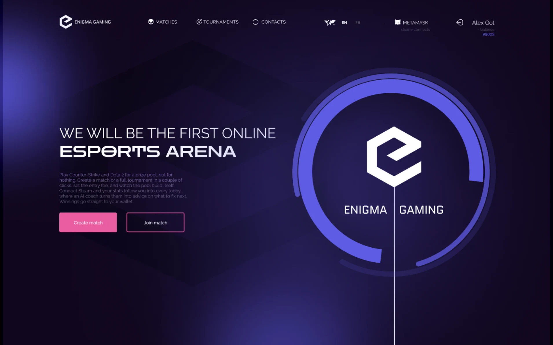 Enigma Gaming homepage: We will be the first online esports arena