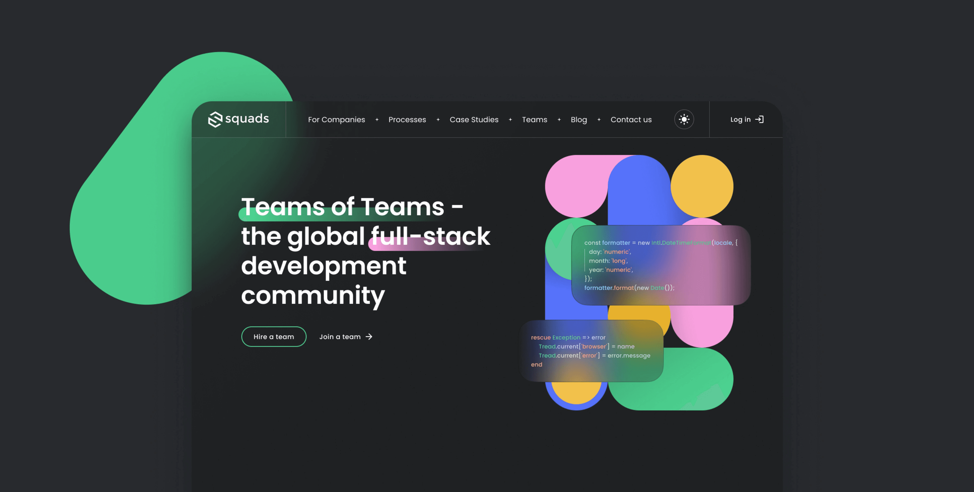 Squads homepage: Teams of Teams, the global full-stack development community